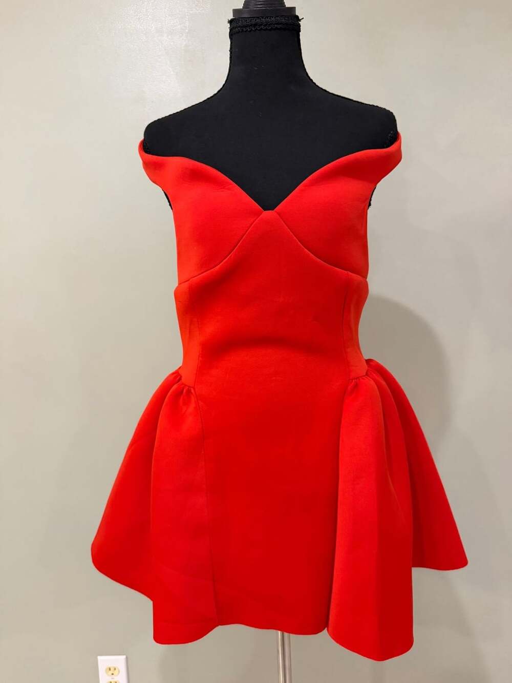 Red Off-Shoulder Backless Cinch Waist Bubble Skater Mini Dress Size S
